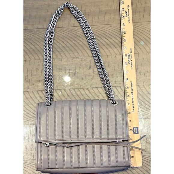 Rebecca Minkoff purse shoulder bag grey Quilted Chain Love zip fall Crossbody - Picture 5 of 8